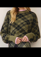 Load image into Gallery viewer, Plaid Contrast Trim Knit Sweater
