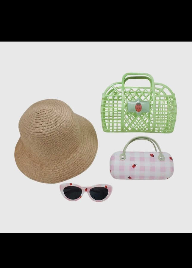 Kids Sunglasses With Hat And Case Basket Set