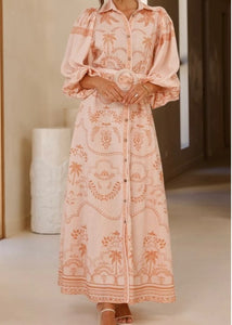 Printed Puff Sleeve Shirt Dress