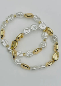 Two Piece Baroque Pearl And Gold Nugget Bracelet