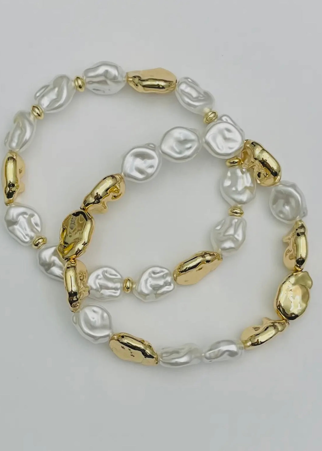 Two Piece Baroque Pearl And Gold Nugget Bracelet