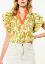 Load image into Gallery viewer, Flutter Sleeve Contrast Trim Print Top

