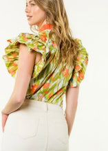 Load image into Gallery viewer, Flutter Sleeve Contrast Trim Print Top
