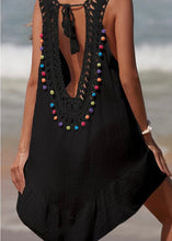 Load image into Gallery viewer, Black Coverup With Pom-Poms
