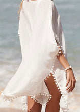 Load image into Gallery viewer, White Coverup With Pom-Pom Trim
