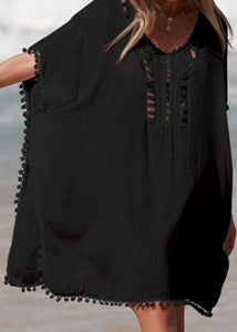 Black Coverup With Pom-Pom Trim