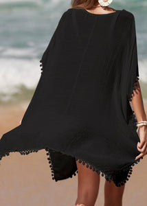 Black Coverup With Pom-Pom Trim