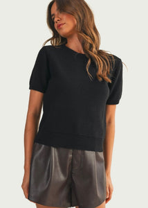 Black Short Sleeve Crew Neck Sweater