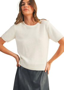 Off White Short Sleeve Crew Neck Sweater