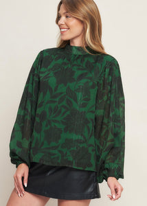 Green Printed Back Tie Top