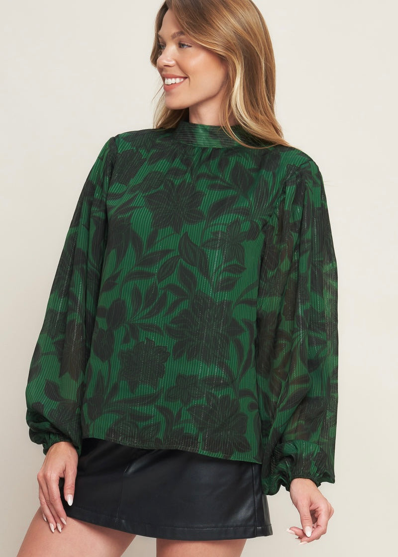 Green Printed Back Tie Top