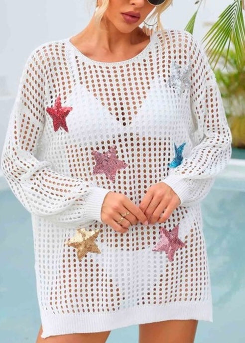 Crochet Sequin Star Split Coverup