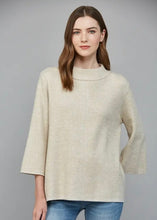 Load image into Gallery viewer, Cream/Gold Metallic Mock Neck Bell Sleeve Sweater
