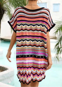 Black Crochet Color Block Coverup