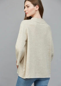 Cream/Gold Metallic Mock Neck Bell Sleeve Sweater