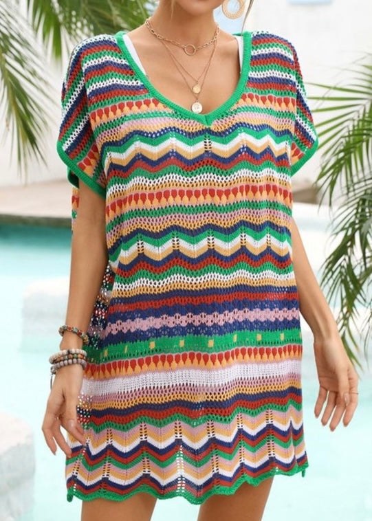 Green Crochet Color Block Coverup