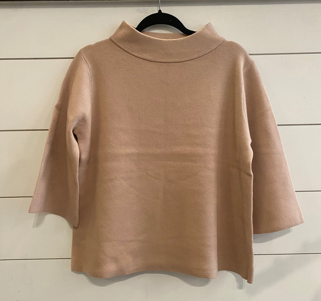 Beige Mock Neck Bell Sleeve Sweater