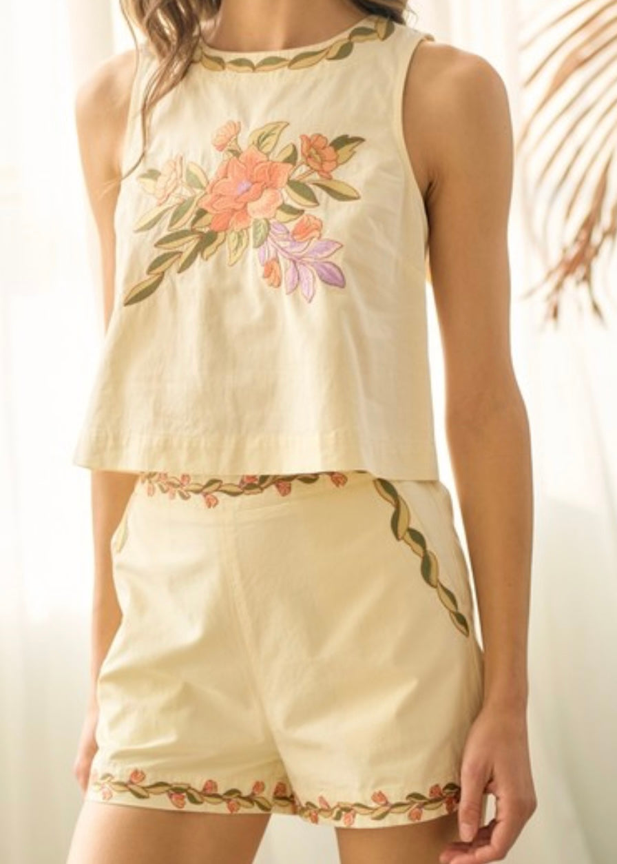 Embroidery Top With Matching Shorts