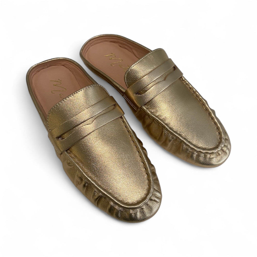 Gold Penny Loafer Mule